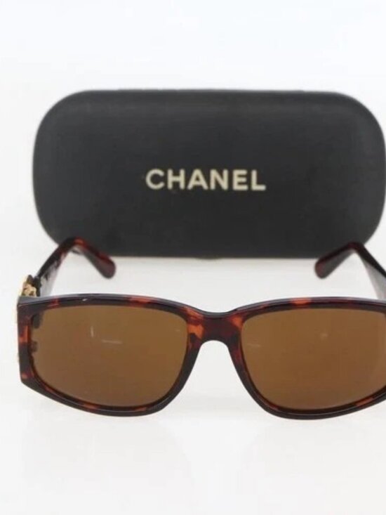 CHANEL Sunglasses plastic Brown CC Auth 159076
